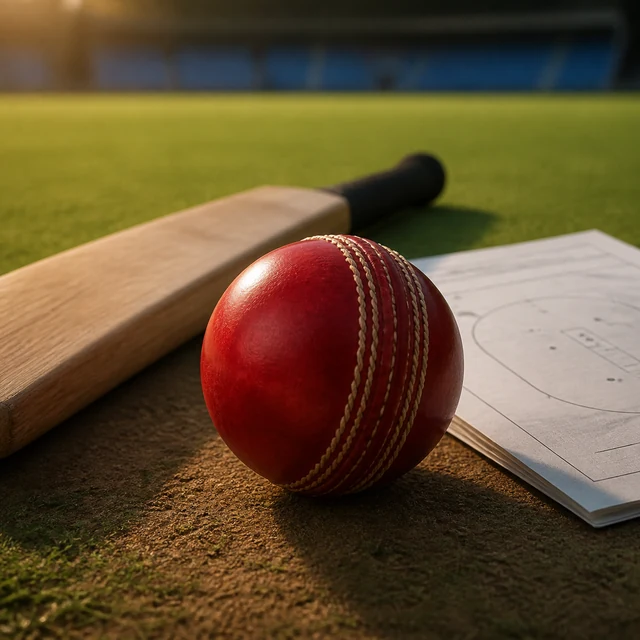 Cricket planning desk with ball and bat