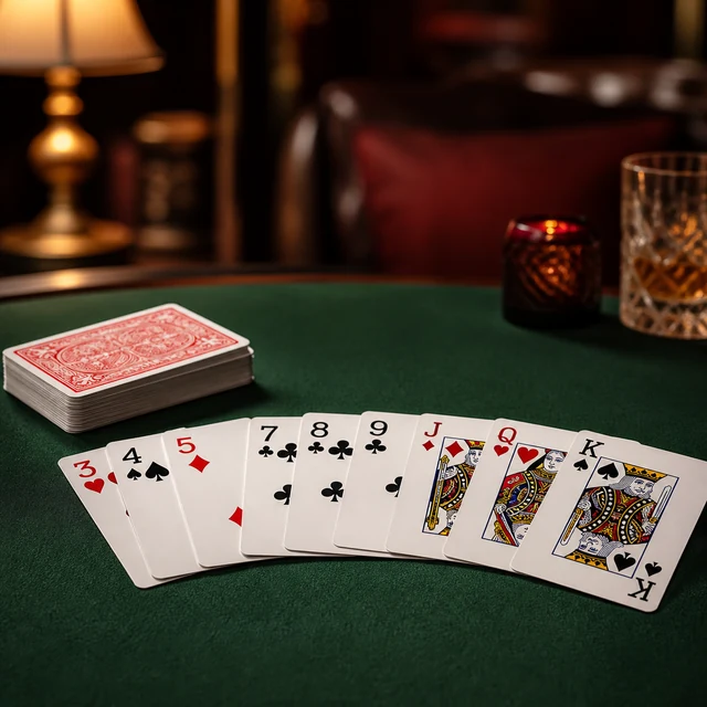 Rummy cards arranged on a green table